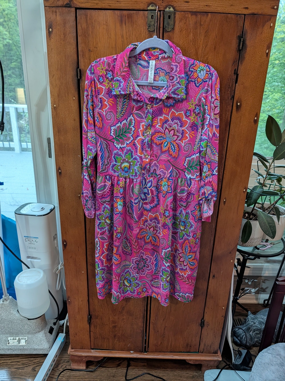 Dear Scarlett Inspire Dress Vibrant Pink Floral/Paisley Buttoned Dress